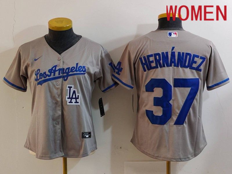 Women Los Angeles Dodgers #37 Hernandez Grey Nike Game 2024 MLB Jersey style 72611